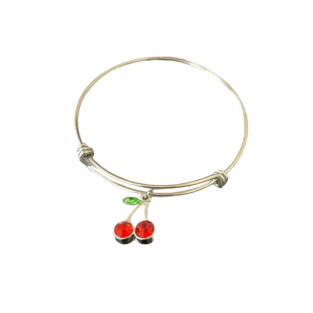 Handcrafted Cherry Silver Bangle Charm Bracelet